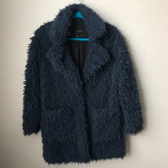 zara green faux fur coat